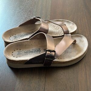 Mephisto “Helen” Metallic Bronze Leather Thong Sandals